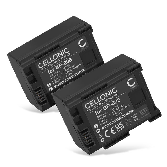 2x Batteria per Canon Legria FS22 FS19 HFG25 FS200 FS100 FS306 XA10 HF200 BP-808 890mAh da CELLONIC