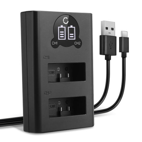 Caricabatterie doppio USB per batterie AHDBT-1301 GoPro HERO13 Black + Cavo USB di CELLONIC