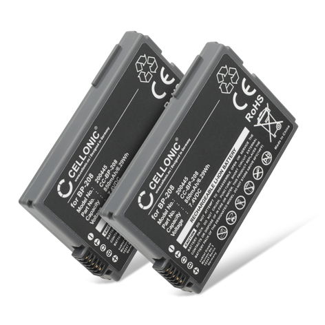 2x Batteria per Canon DC10; DC19; DC100; DC201; DC21; DC211; DC22 BP-208 BP-208DG (700mAh, 7.4V) di CELLONIC