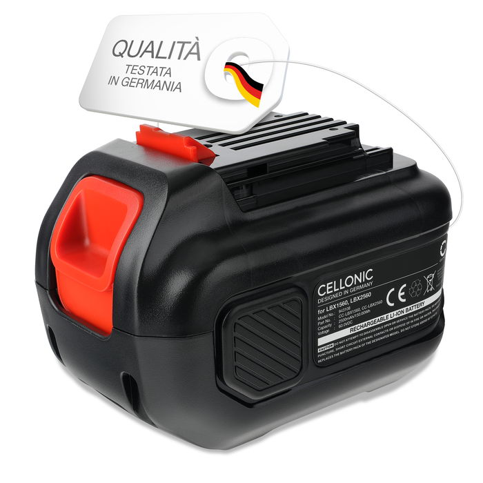 Batteria per Black & Decker 60V MAX Blower, 60V MAX trimmer, CM2060C, LHT360, LHT360C, LHT360CFF 2500mAh 60V Li Ion marca CELLONIC