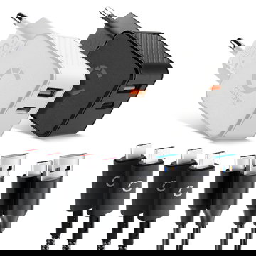 CELLONIC Kit da Viaggio – 2x Caricabatterie Doppio USB-C & USB + 4x Cavi di Ricarica per Smartphone, Notebook, GPS, Tablet, Altoparlante, Smartwatch ecc. – 2x Caricatori Rapidi USB PD da 20W in Nero e Bianco