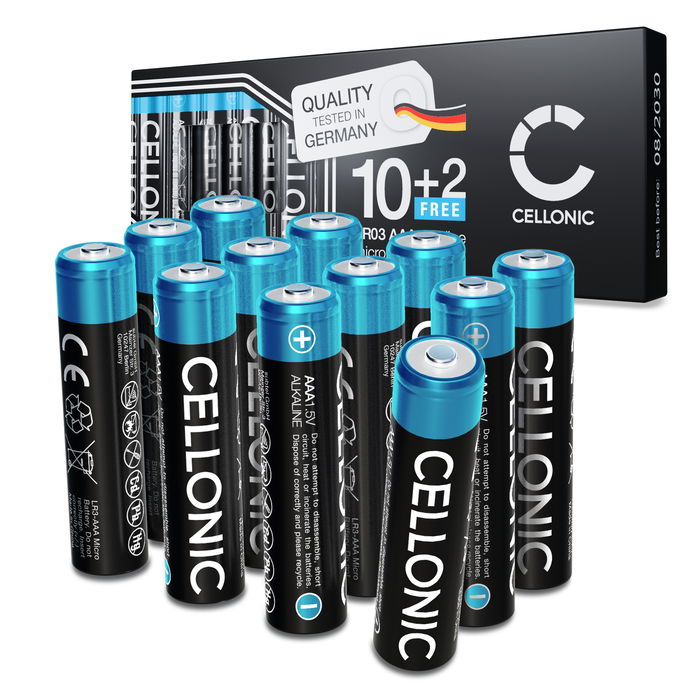 12x CELLONIC 1.5V Alkaline Pile AAA – Batterie AAA 1250mAh LR03, Micro, MN2400 usa e getta per telecomandi, luci LED, giocattoli, piccoli dispositivi elettronici e altro