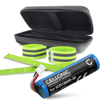 Batteria per Petzl NAO Plus Petzl ICR18650-35 Petzl NAO Petzl NAO Plus (2600mAh, 3.7V) + Custodia protettiva & Bande riflettenti di CELLONIC