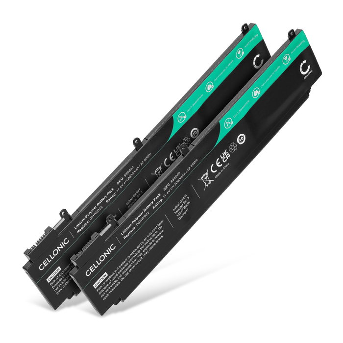 2x Batteria per portatile Lenovo ThinkPad T460s, T470s, Lenovo 00HW022, 00HW023, SB10F46461 ricambio per laptop 2000mAh 11.4V 