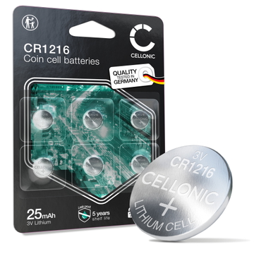 6x CR1216 Button Cell 3V 25mAh from CELLONIC