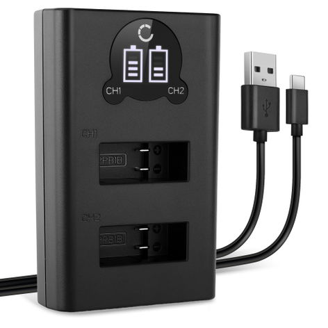 Caricabatterie doppio USB per batterie AMDBD-001 GoPro MAX 2 + Cavo USB di CELLONIC
